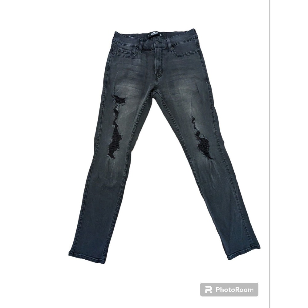 Hollister Skinny Jeans Mens 30x31 Black Distressed Stretch Denim Medium Wash